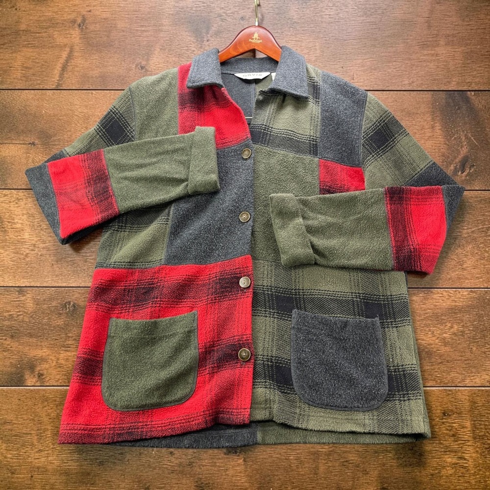 Vintage Orvis Patchwork Chore Jacket Mens S Plaid Color Block Brushed Cotton